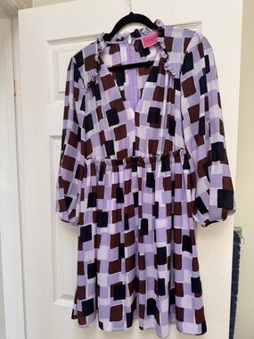 kate spade Lilac, Brown & Black Geometric Ruffle Neck Dress